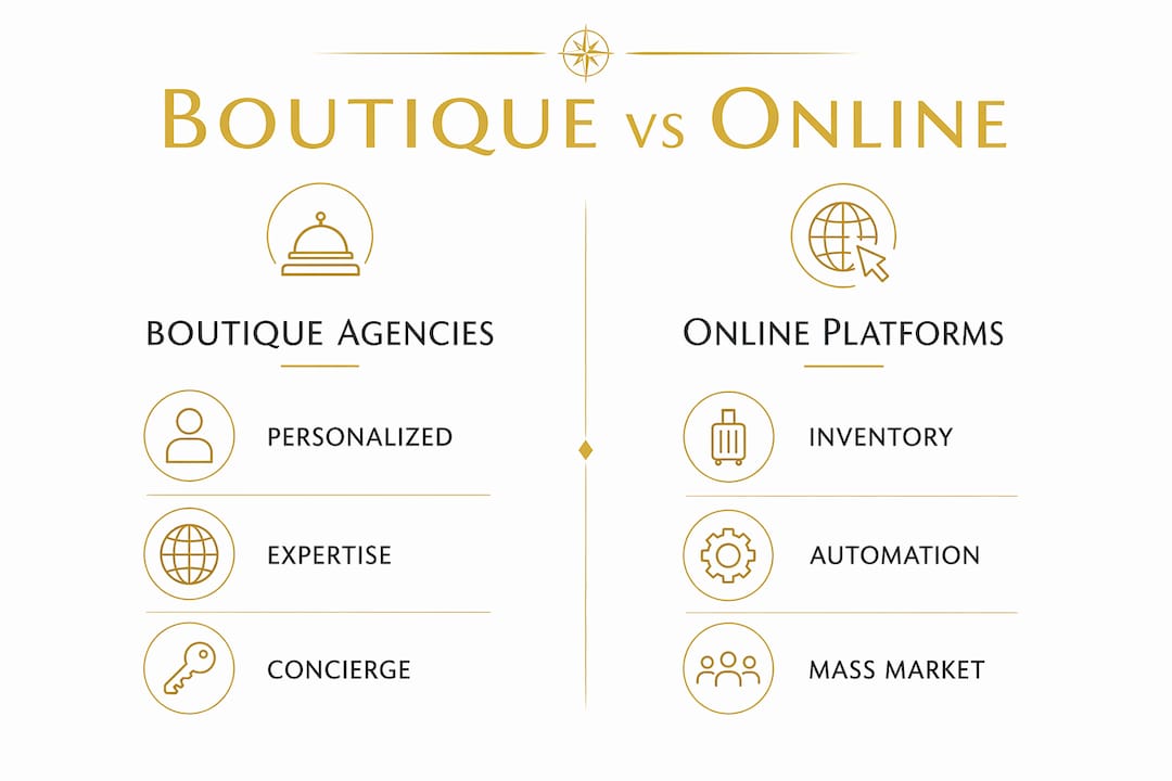 Infographic comparing boutique agencies and online travel platforms