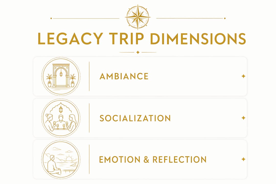 Infographic showing three core dimensions of legacy travel