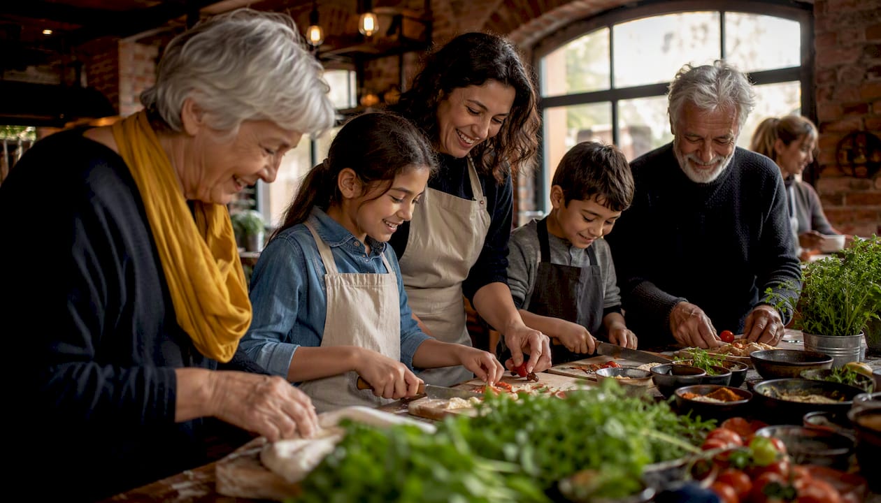 Family cooking class activity together