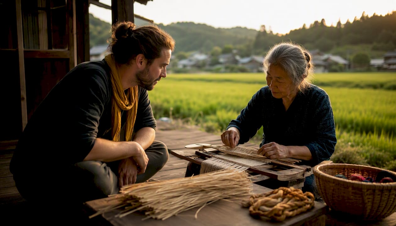 Traveler participating in Japanese tea ceremony
