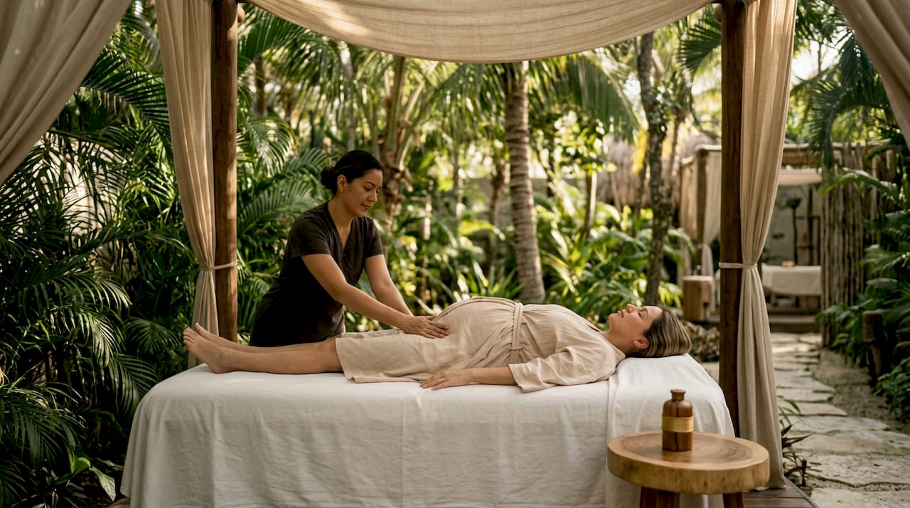 Pregnant woman enjoying prenatal spa massage