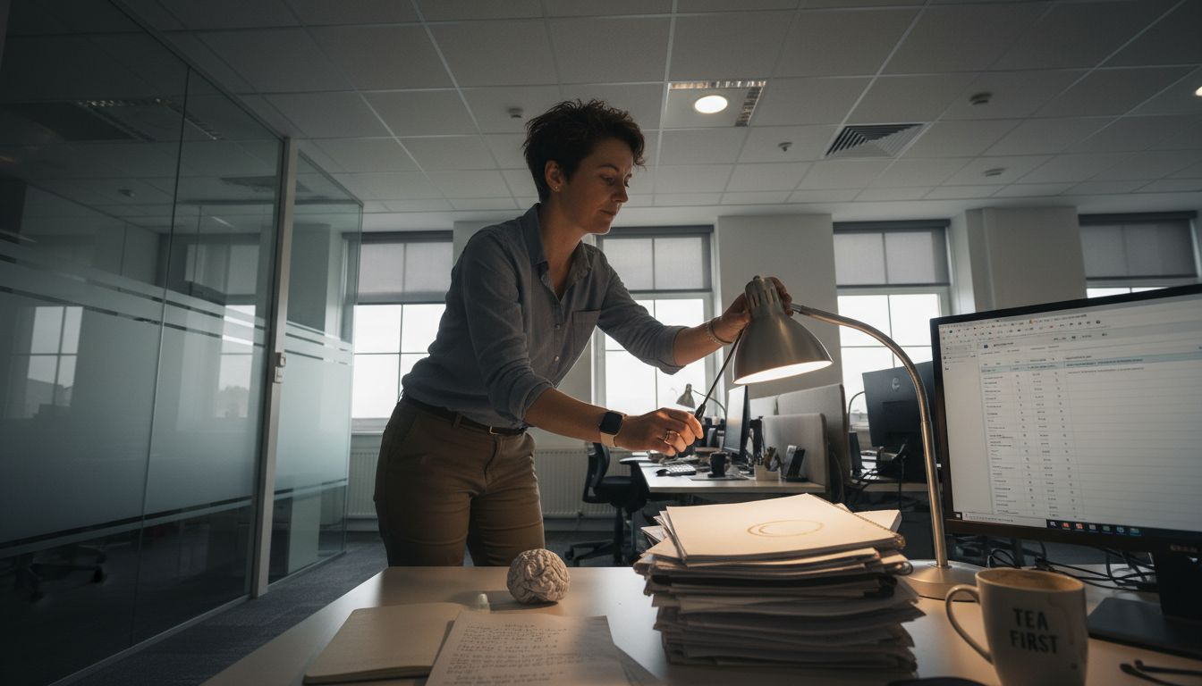 Person adjusting adaptable office lighting