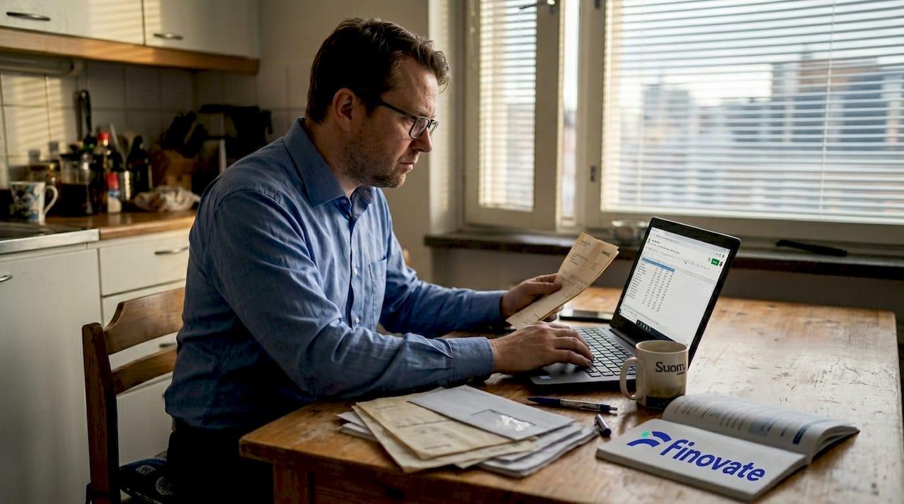 Small business owner handling VAT paperwork at kitchen table