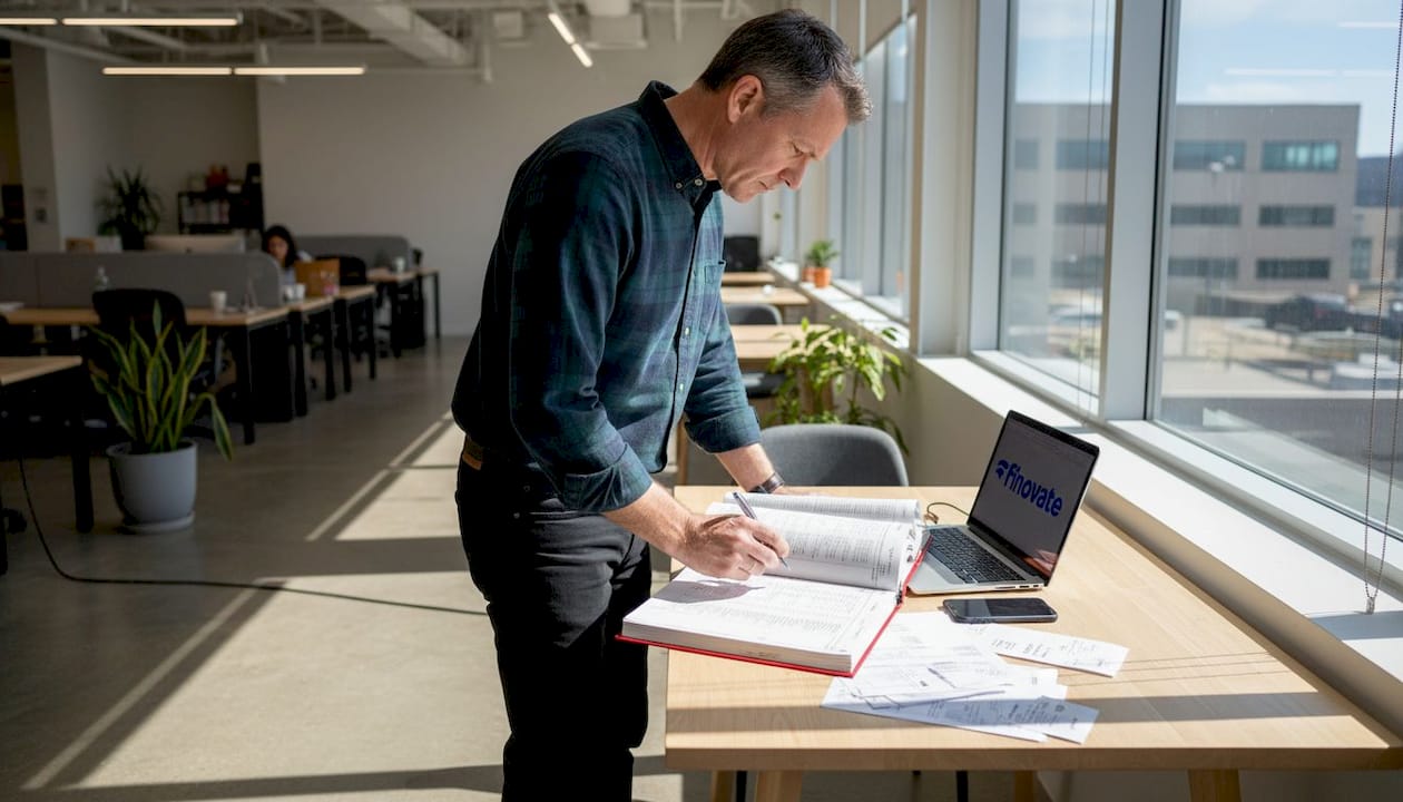 Accountant checking ledger for mistakes