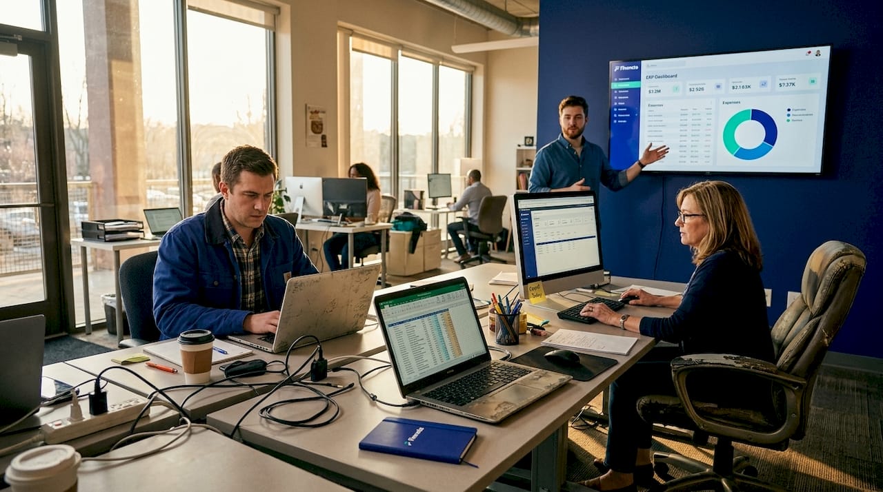 Business owners using different accounting software types