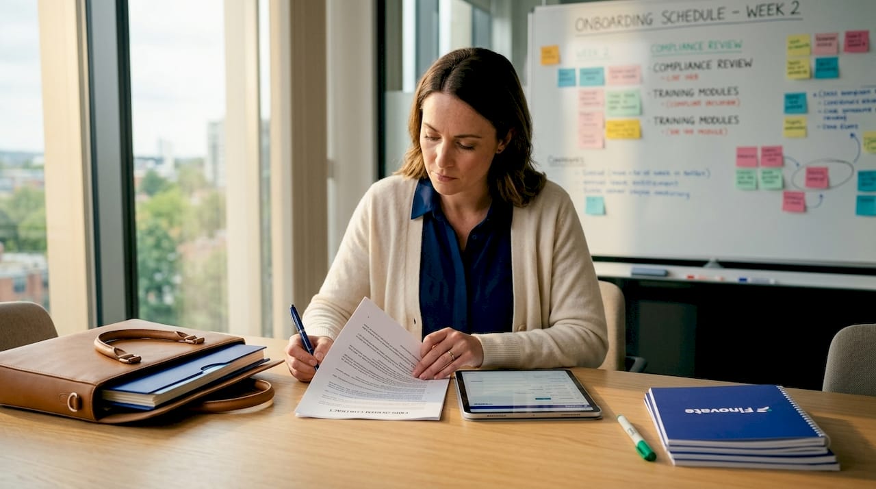 HR manager checks employment contract documents
