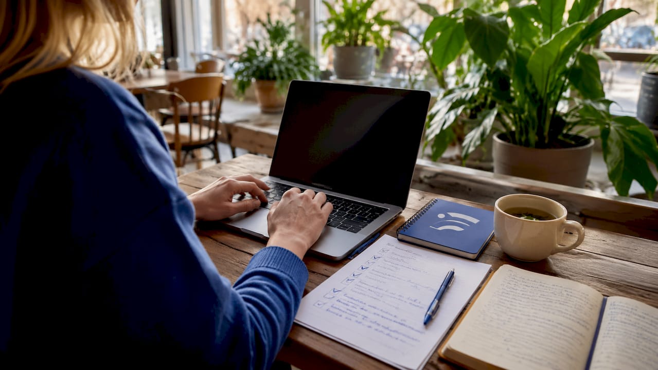 Hands checking tax return documents in coworking space