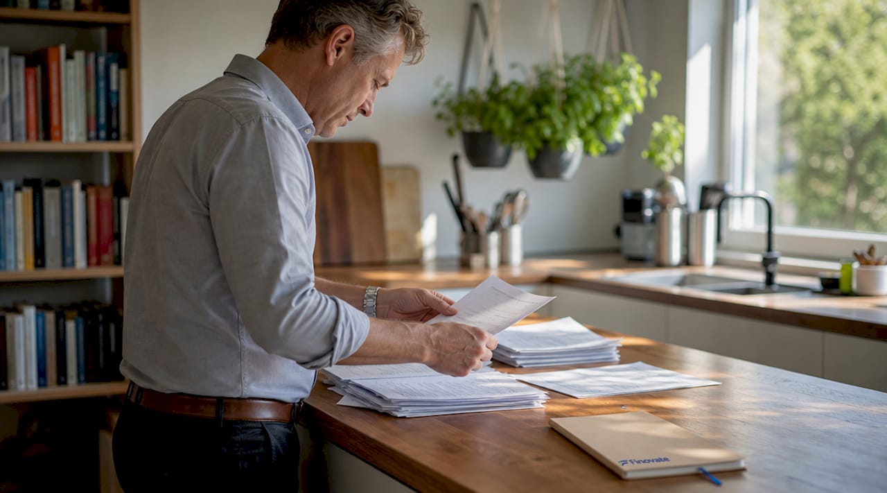 Close-up hands organizing compliant invoices