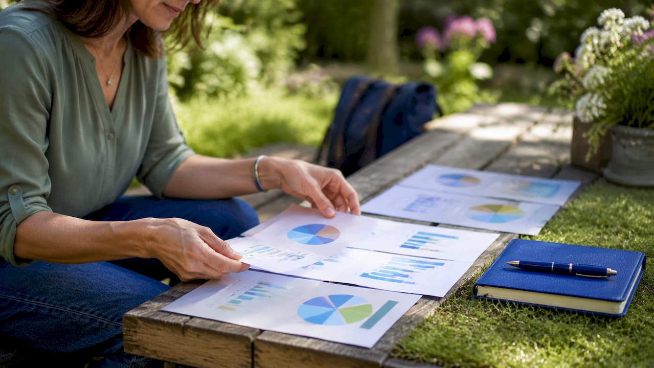 Hands organizing financial workflow documents