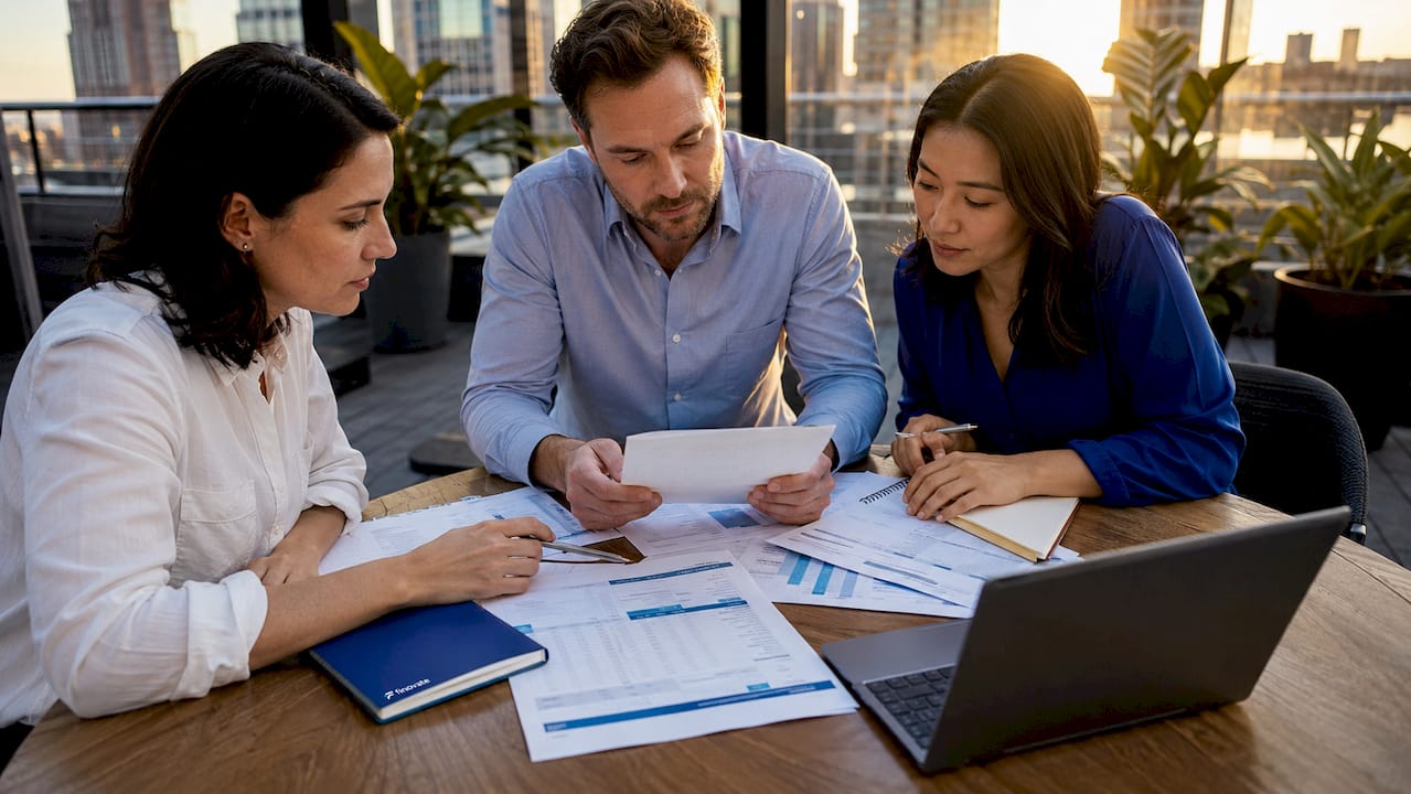 Finance team reviewing monthly reconciliation documents