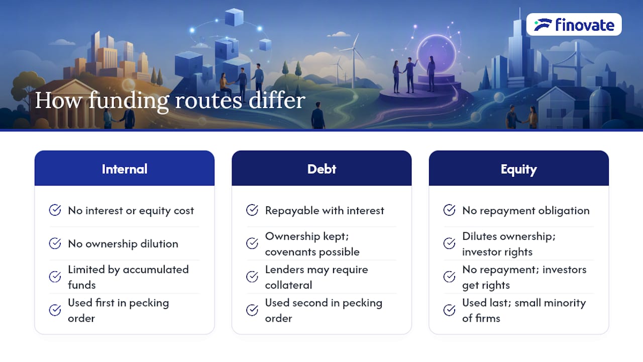 Chart comparing cost and control of funding types