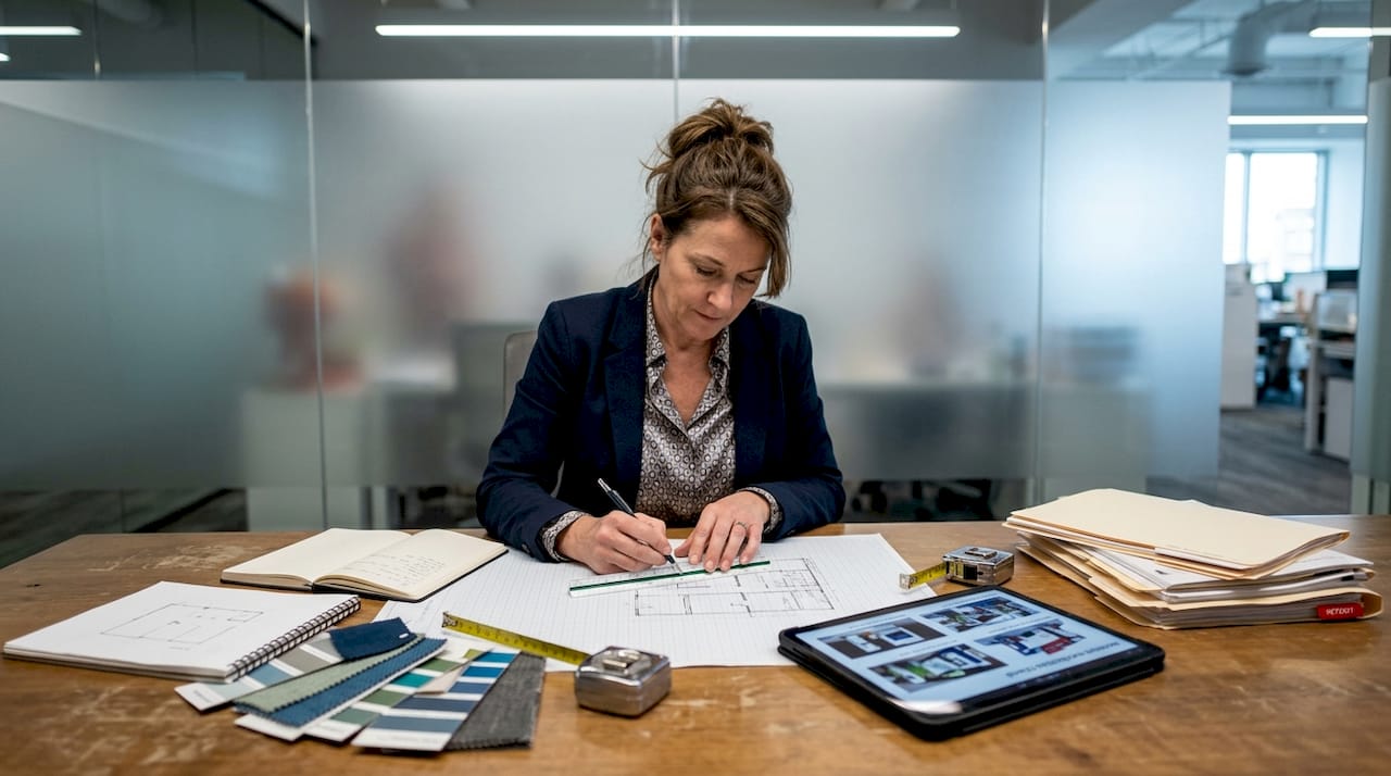Event manager planning a trade show stand