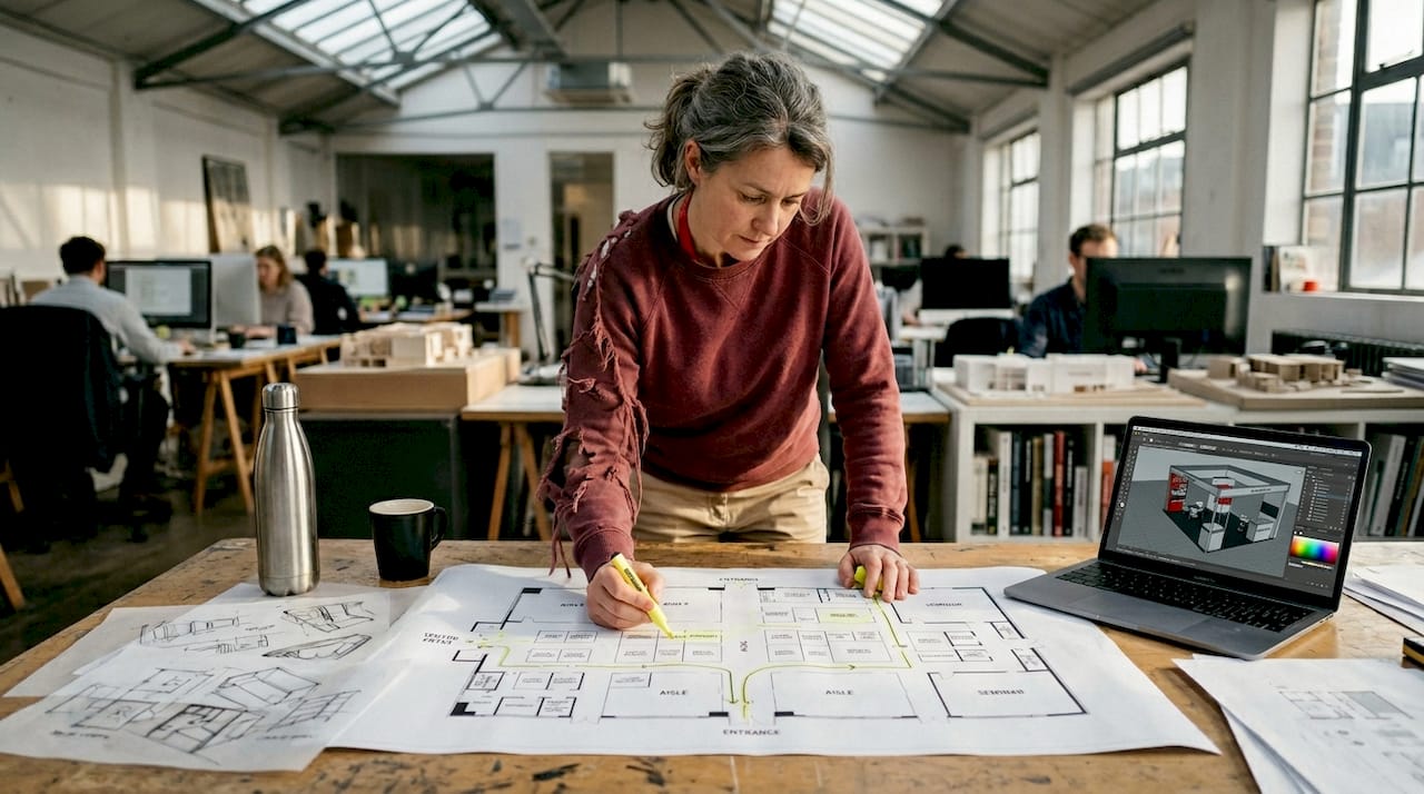 Designer planning booth visitor traffic flow