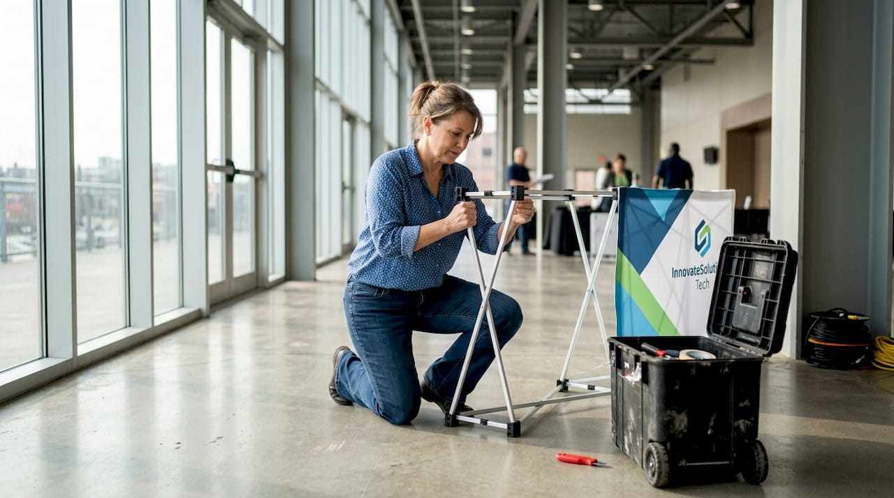 Coordinator assembling portable exhibition stand