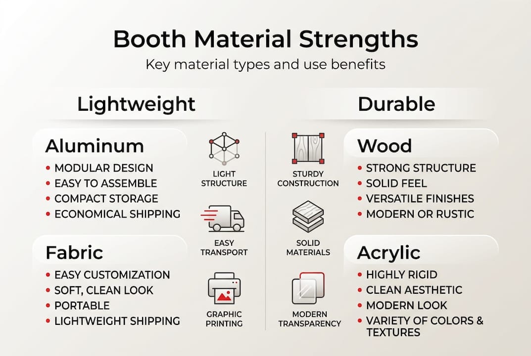 Infographic summarizing booth material types