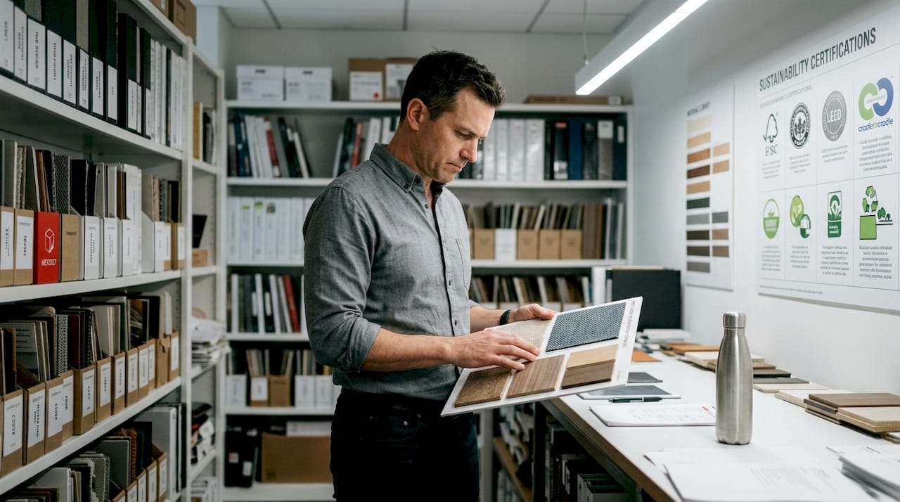 Designer selecting sustainable expo materials