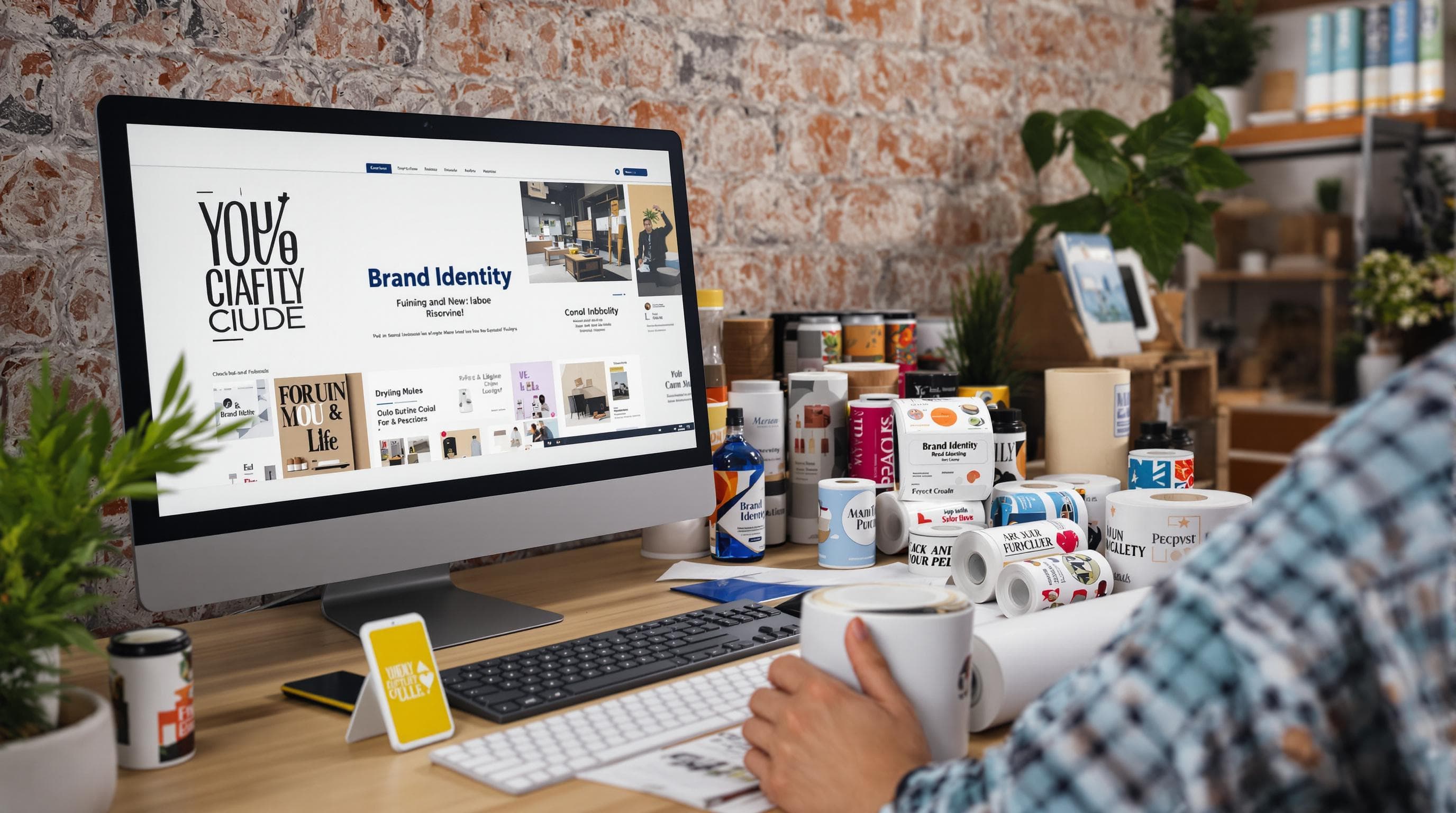Employee Applying Custom Labels To Products In Creative Workspace
