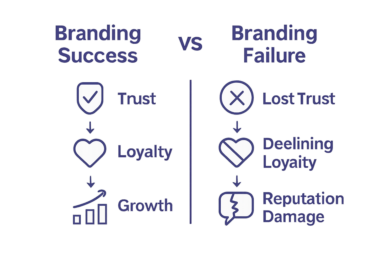 Understanding Branding Failures: What Went Wrong? Infographic Comparing Branding Success And Branding Failure Outcomes