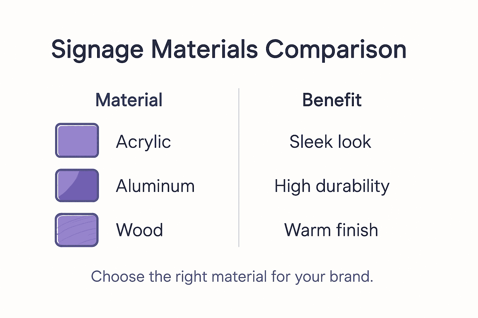 Infographic comparing signage material benefits