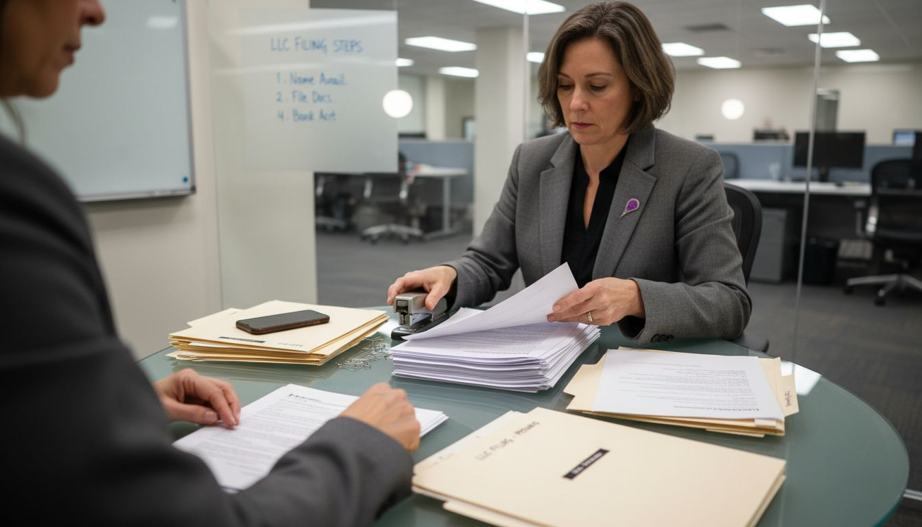 Businesswoman preparing LLC formation paperwork
