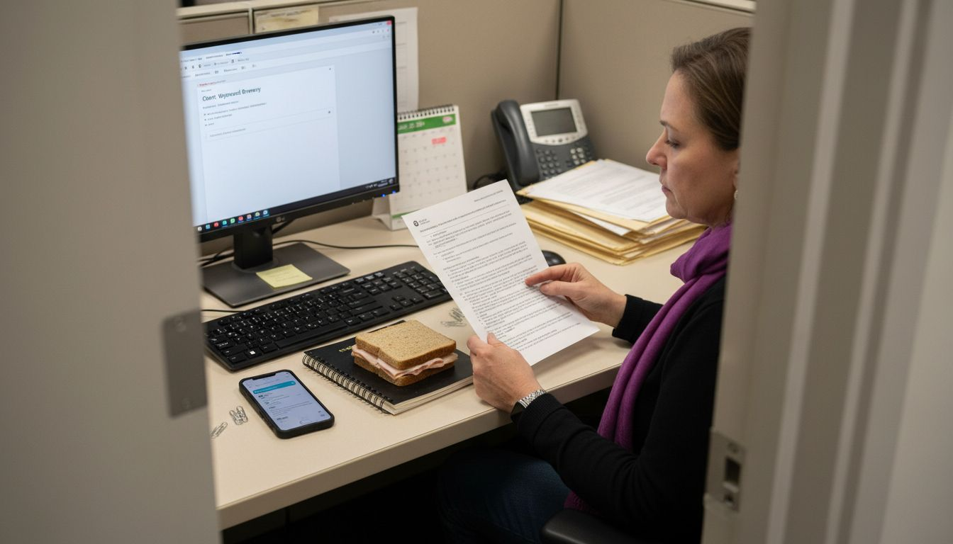 Employee Reviewing A Customer Profile Printout
