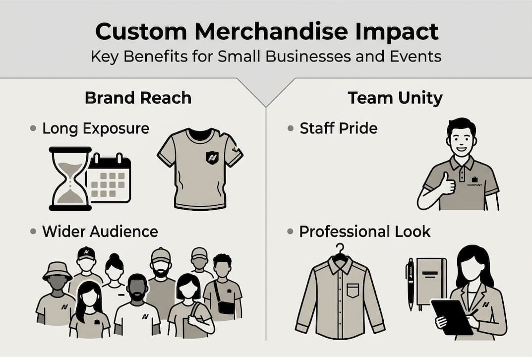 Infographic showing key custom merchandise benefits