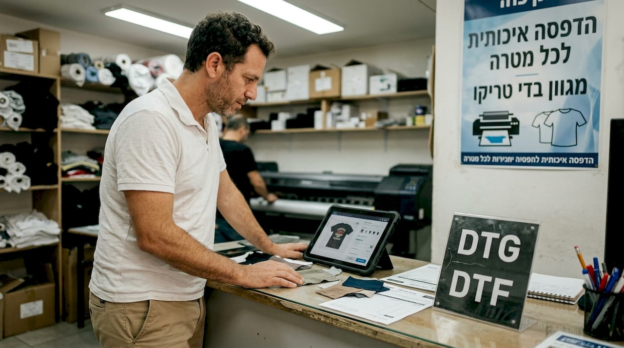 Person reviewing fabric and print options