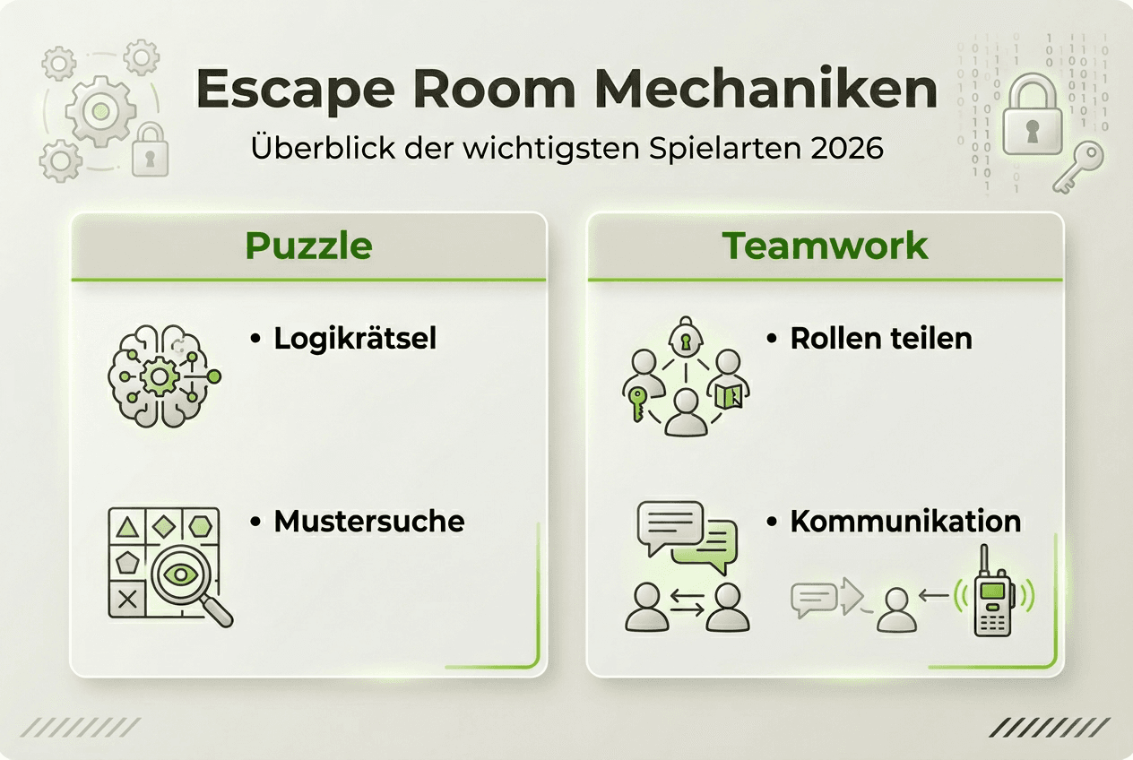 Überblick: Escape Room-Mechaniken als Infografik