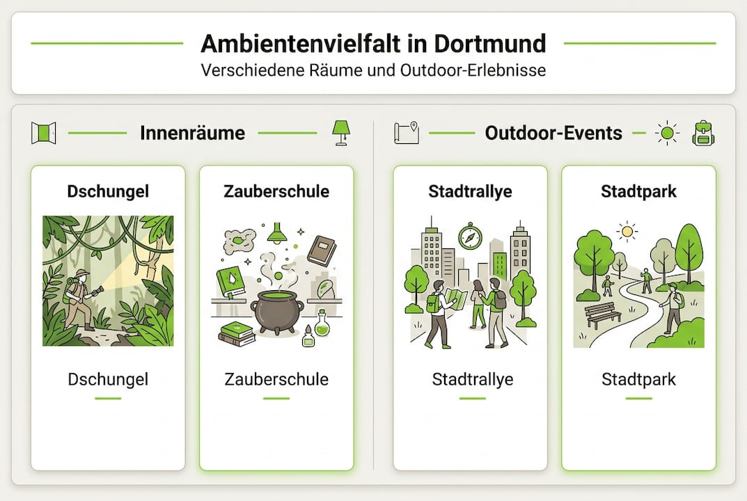 Infografik: Übersicht der verschiedenen Escape-Game-Settings