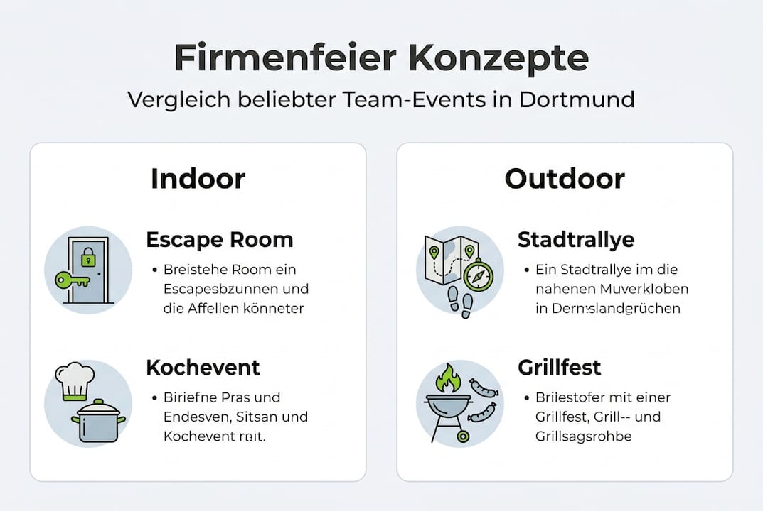 Kreative Ideen für Ihre nächste Firmenfeier in Dortmund – anschaulich dargestellt in einer Infografik