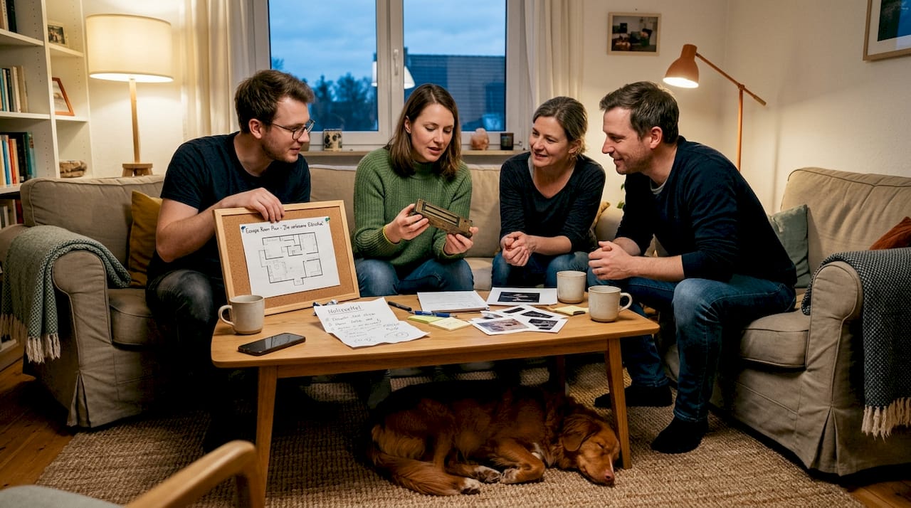 Das Team entwickelt gemeinsam ein eigenes Escape-Room-Rätsel.