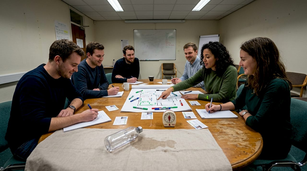 Das Team stimmt sich vor dem Besuch im Escape Room auf die gemeinsame Mission ein.