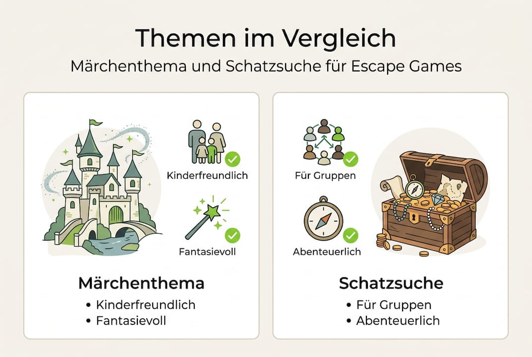 Infografik: Märchenwelt trifft Schatzsuche – Escape Game im Vergleich