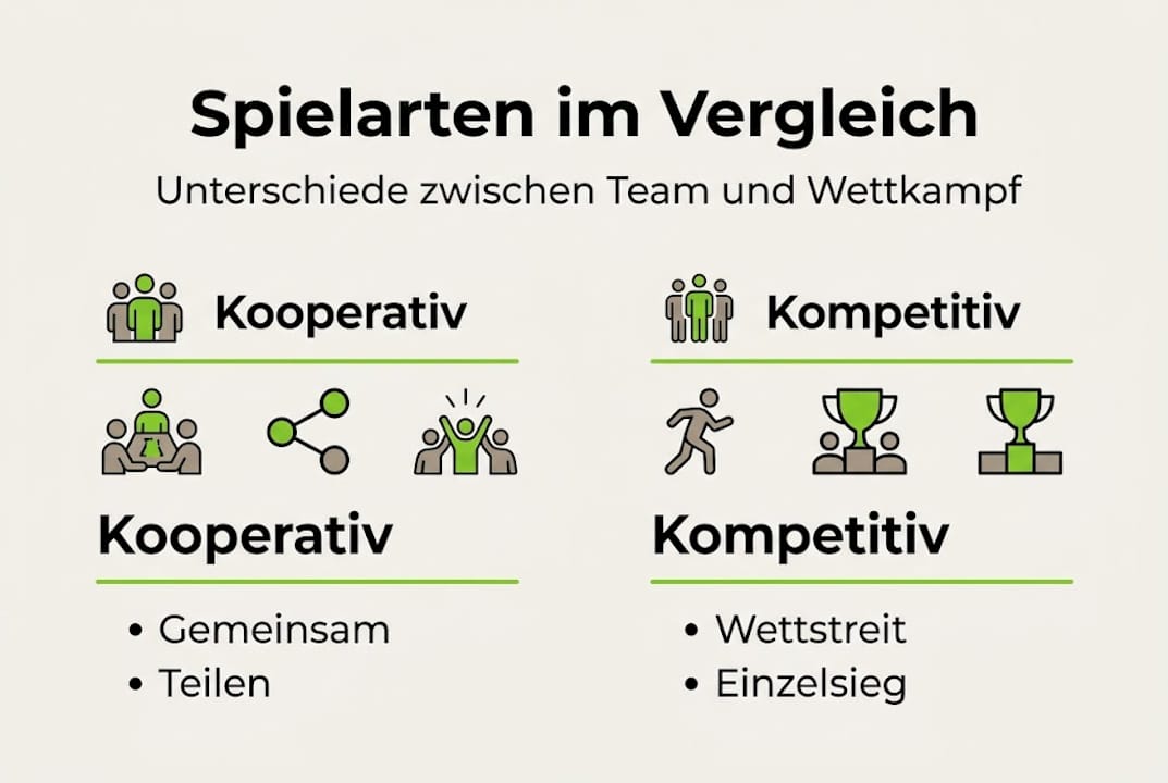 Infografik: Kooperative und kompetitive Gruppenspiele im Vergleich