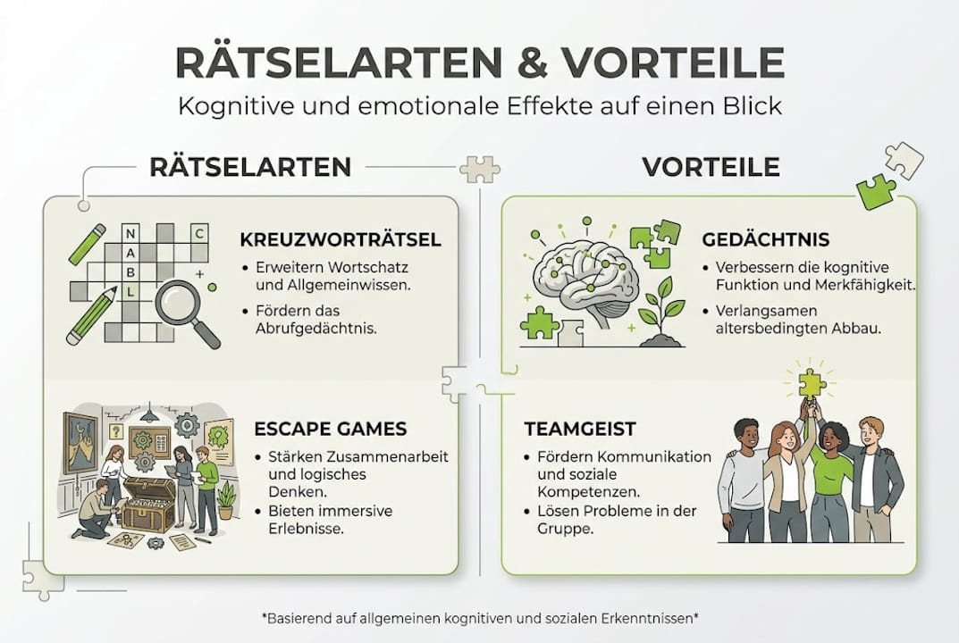 Übersichtsgrafik: Verschiedene Rätseltypen und ihre Vorteile auf einen Blick