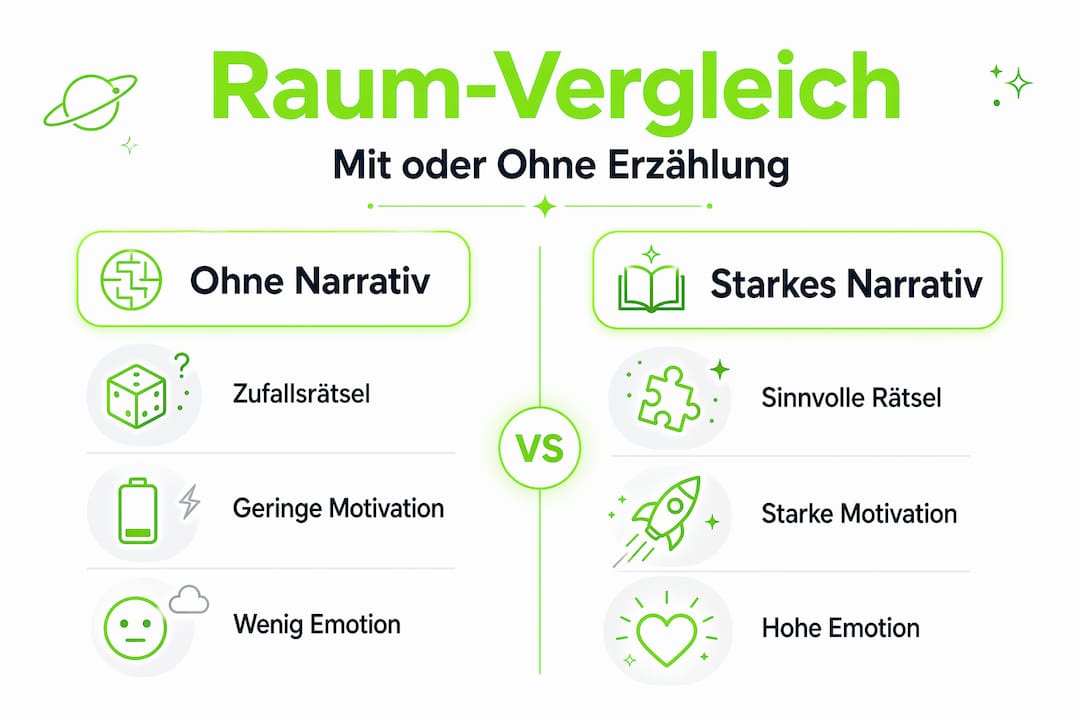 Infografik: Escape Room mit oder ohne Story – was macht den Unterschied?
