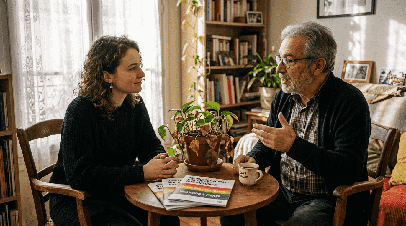 Deux amis échangent sur la façon de soutenir la communauté LGBT et sur l'importance d'être un allié.