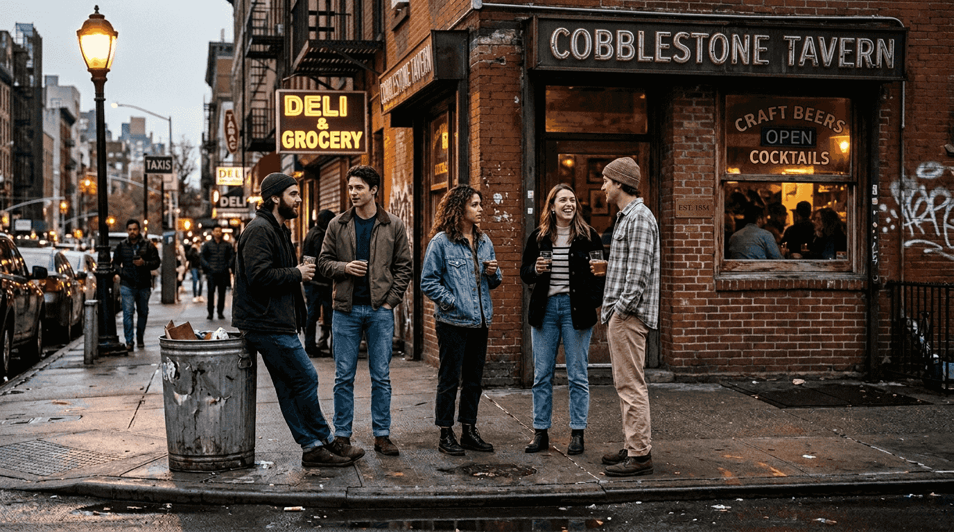 Devant le bar Stonewall, des manifestants se rassemblent dans la nuit, déterminés à faire entendre leur voix.