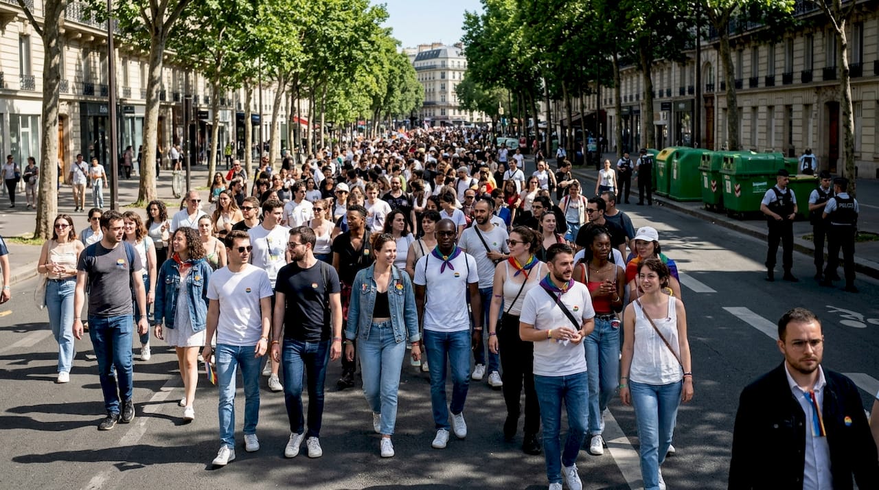 Des milliers de participants défilent dans les rues de Paris à l’occasion de la Marche des Fiertés LGBTQ+.