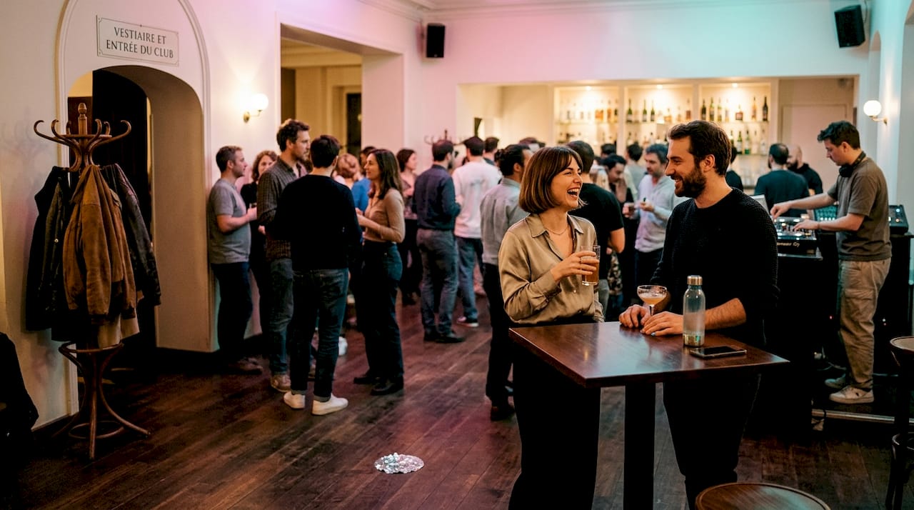 Ambiance détendue lors d’une soirée queer à Paris, où chacun profite du moment entre amis.
