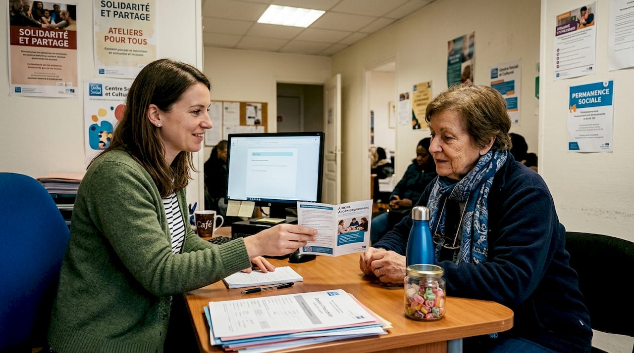 Une assistante sociale accompagne une personne LGBT au sein d’un centre d’accueil.