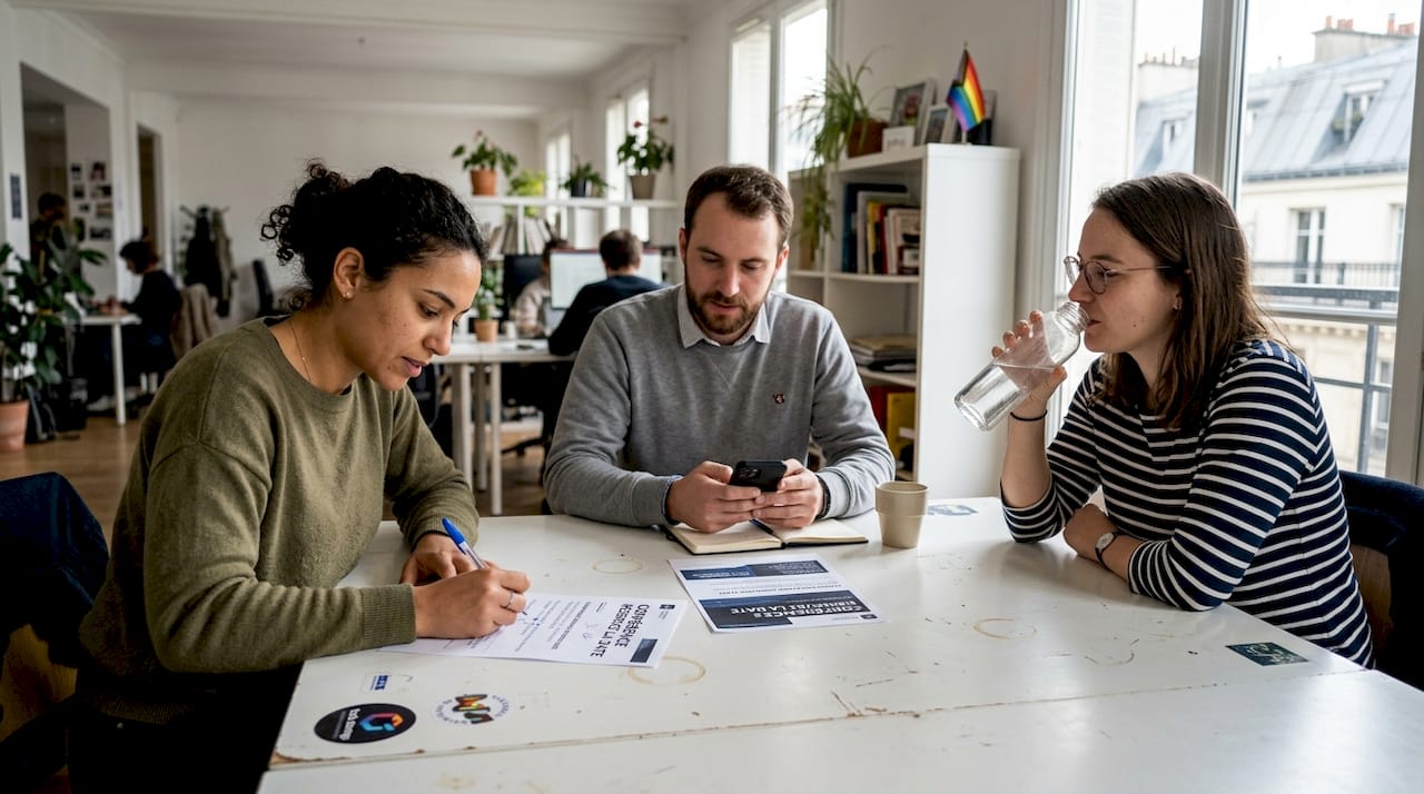 Une équipe échange autour de l’organisation d’un événement LGBTQIA+ au sein de leur entreprise.