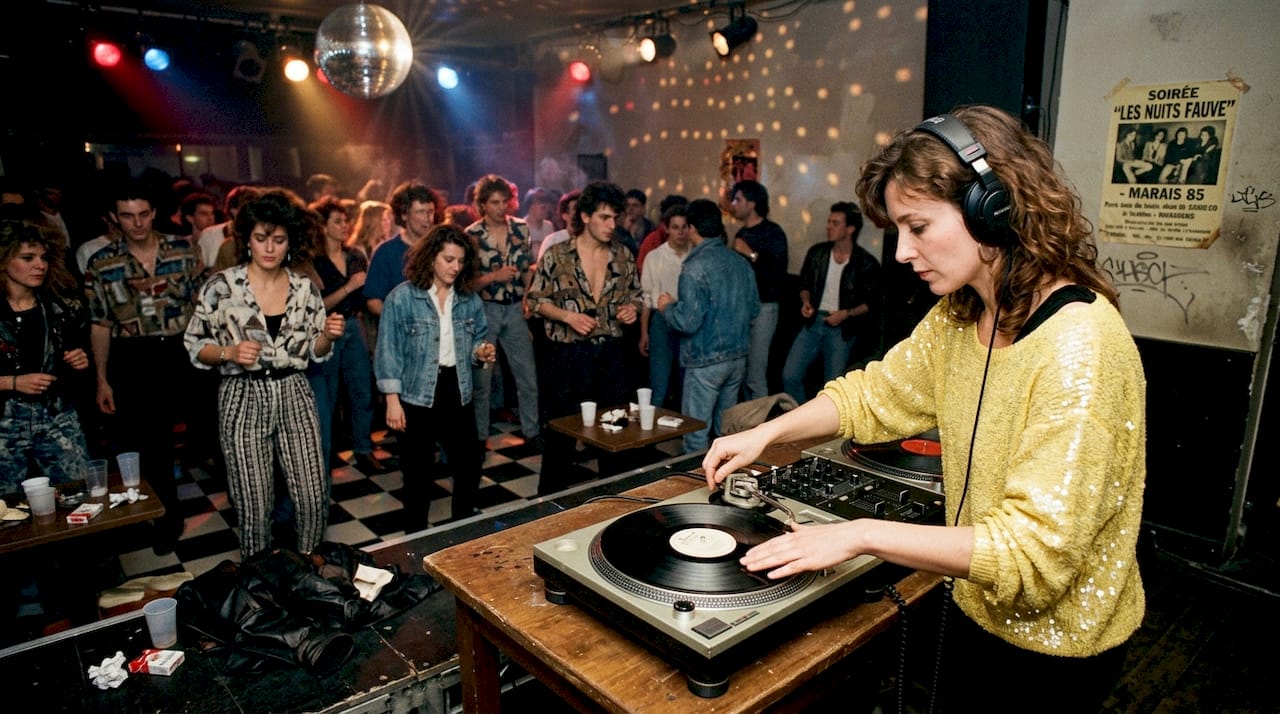 Soirée club LGBT à Paris avec DJette aux platines et ambiance disco assurée par des danseurs