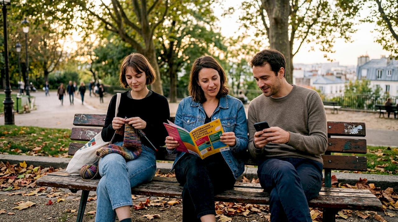 Un moment de partage spontané sur un banc parisien