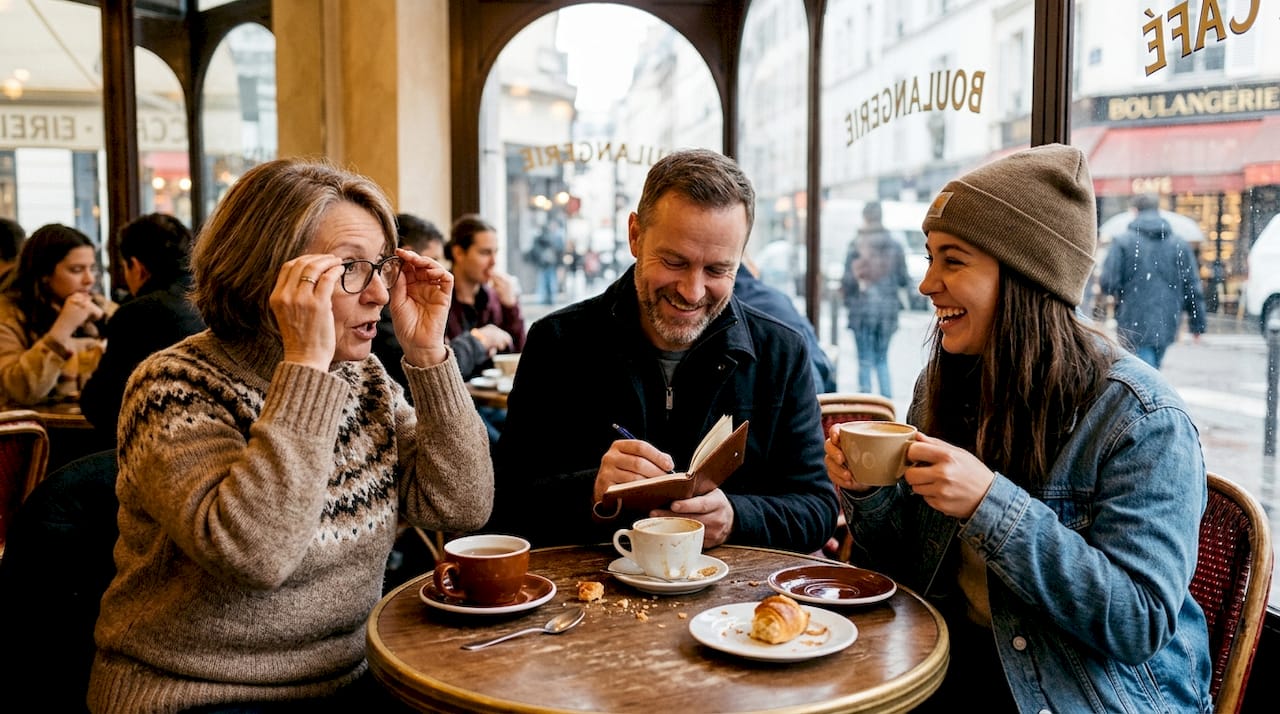 Autour d’un café parisien, des personnes venues d’horizons différents échangent et partagent leurs idées.