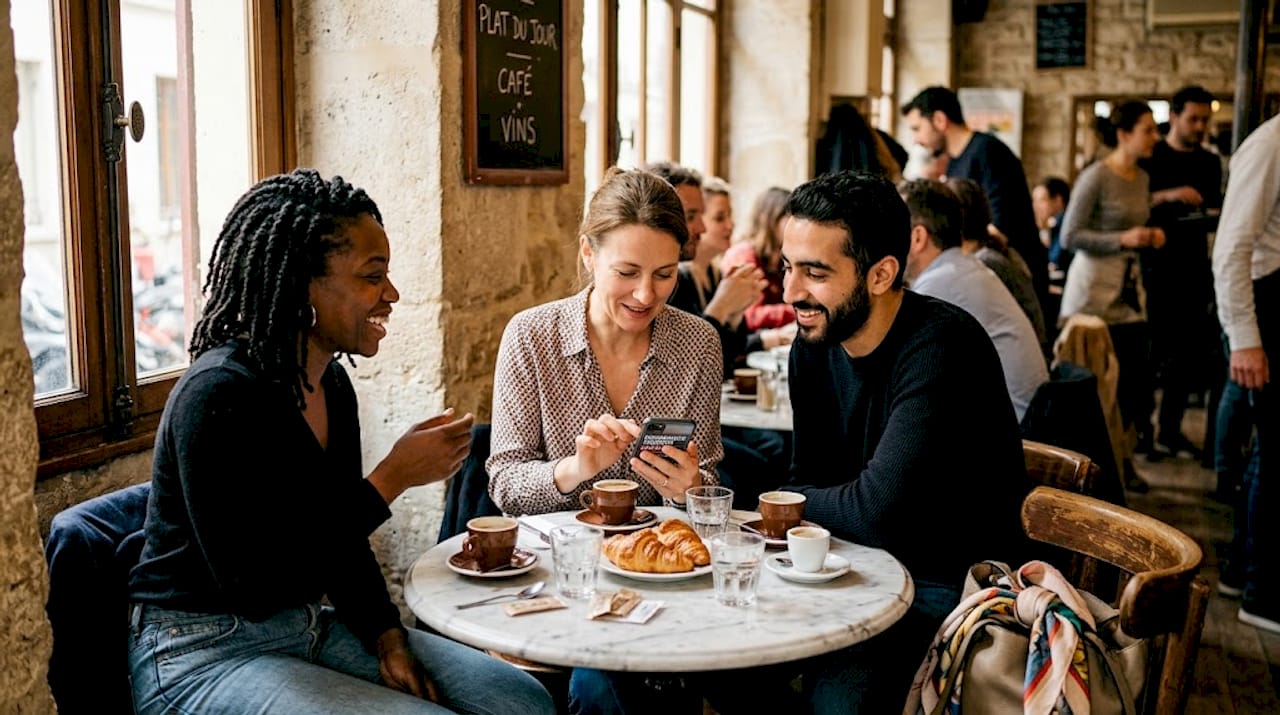 Rencontres professionnelles autour d’un café sur une terrasse parisienne