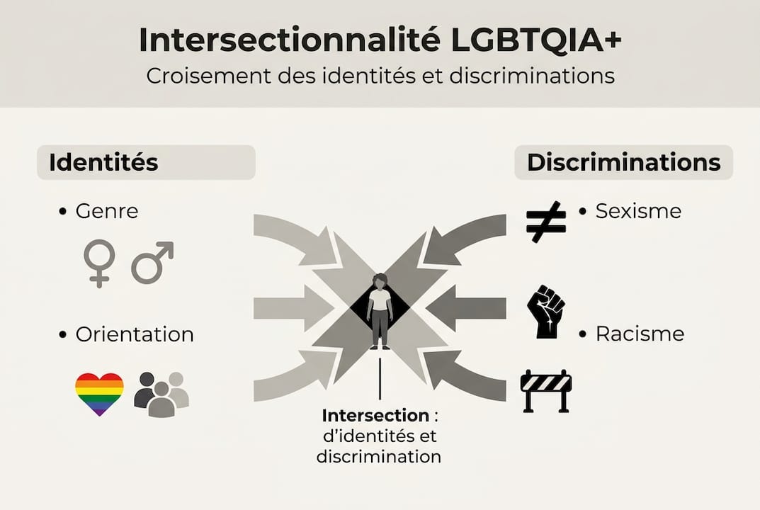 Représentation de l’intersectionnalité : croisement des identités LGBTQIA+ et des différentes formes de discriminations