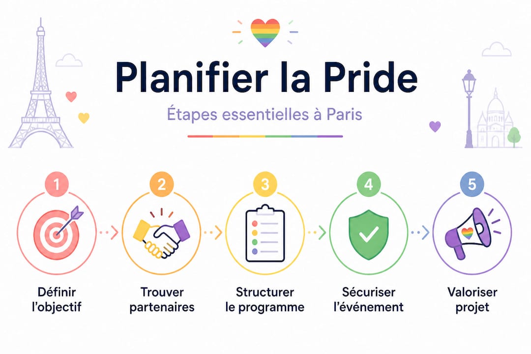 Infographie : les étapes essentielles pour organiser une Marche des Fiertés inclusive