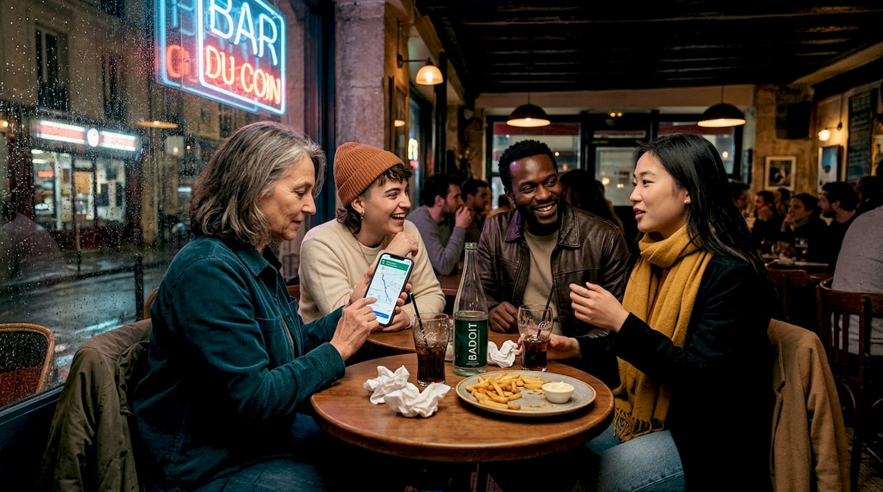 Soirée conviviale entre amis dans un bar LGBTQIA+ du centre de Paris