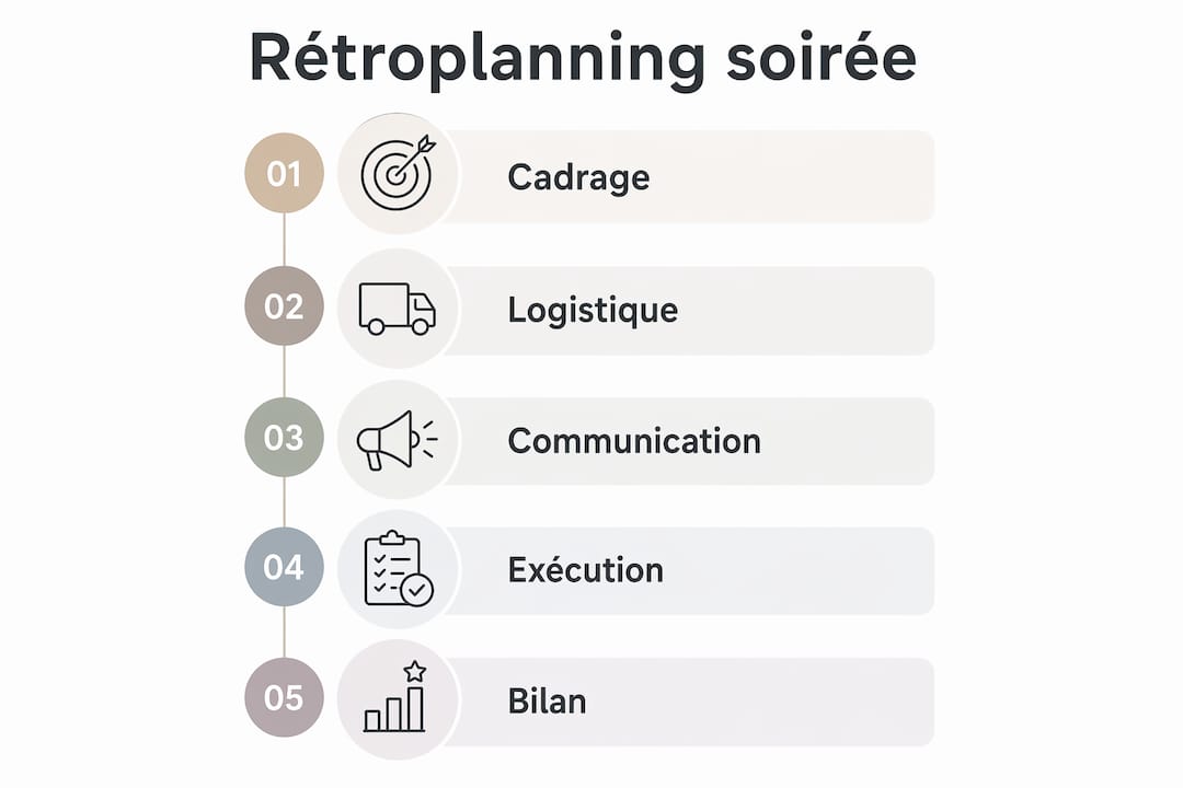 Schéma visuel présentant les différentes étapes clés d’un rétroplanning